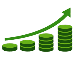 startup growth icon png green upward arrow coin stacks transparent background high resolution