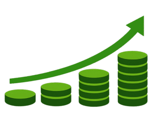 startup growth icon png green upward arrow coin stacks transparent background high resolution