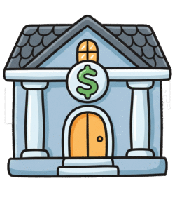 2D Banking Simple Icon PNG | Transparent Bank Illustration 2D Banking Simple Icon PNG with Transparent Background for Banking, Finance & Fintech Design
