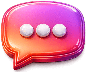 Glossy gradient pink 3D Instagram Comment Icon PNG with three white dots,