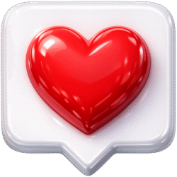 3D Instagram Like Icon PNG Glossy 3D Instagram Like Icon PNG featuring a vibrant red heart inside a white speech bubble for social media UI overlays.