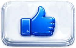 3D Like Button Glossy blue thumbs up 3D Like Button enclosed in a rounded white rectangle, perfect for social media video overlays.