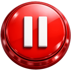 3D Pause Button PNG Glossy circular red 3D Pause Button PNG with white pause bars for media player interfaces and interactive video overlays.