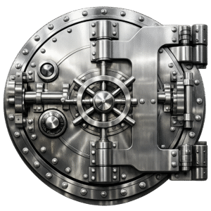 Bank Vault Door PNG Transparent Heavy Steel Safe Door for Banking Security