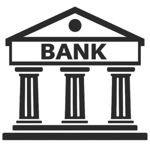 Bank Line Art PNG featuring a modern bank building outline icon with transparent background