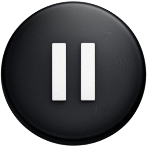 Matte circular Black Pause Button PNG with white vertical bars, perfect for sleek media player interfaces and video overlays.