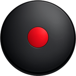 Matte circular Black Record Button PNG with a bright red center dot, perfect for sleek media player interfaces and video overlays.