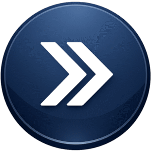 Glossy blue circular Chevron Next Button PNG with white double arrows, ideal for media players and web navigation UI.