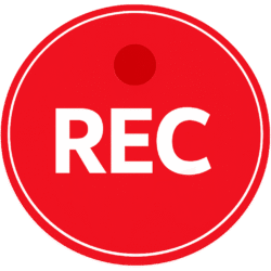 Vibrant red Circular Record Button PNG with bold white REC text and border, perfect for camera apps and video UI overlays.