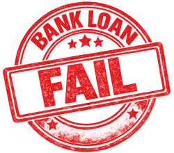 Fail Bank Loan Stamp PNG with transparent background in red rubber stamp style for banking, finance, rejected loan documents, and business projects.