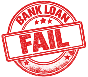 Fail Bank Loan Stamp PNG with transparent background in red rubber stamp style for banking, finance, rejected loan documents, and business projects.