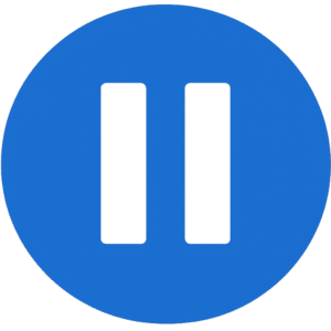 Solid blue circular Flat Pause Button PNG with a white pause symbol, perfect for minimalist video interfaces and web mockups.