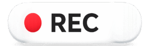 White pill-shaped Floating Record Button PNG with a bright red dot and black REC text for video overlays.