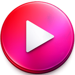 Glossy red and pink Gradient Play Button PNG with a white 3D triangle, perfect for video editing and modern UI overlays.