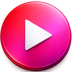 Glossy red and pink Gradient Play Button PNG with a white 3D triangle, perfect for video editing and modern UI overlays.