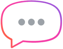 Minimal Instagram Comment Icon PNG featuring a white speech bubble with a vibrant gradient outline and three grey dots