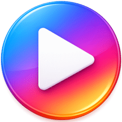 Glossy 3D colorful gradient Modern Play Button PNG with a white center triangle for video player UI and multimedia app design