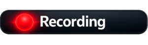 Glowing red Recording Indicator PNG in a dark rounded rectangle UI for camera screen overlays and video apps