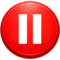 Glossy 3D circular Red Pause Button PNG with white vertical bars for video players and app UI design