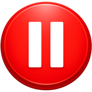 Glossy 3D circular Red Pause Button PNG with white vertical bars for video players and app UI design