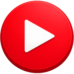 Glossy 3D circular Red Play Button PNG with a white center triangle for video player UI and multimedia app design