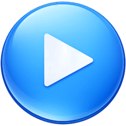 Glossy 3D blue Rounded Play Button PNG with a white center triangle for video player UI and multimedia app design