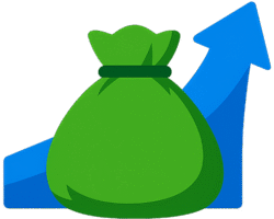 Startup Funding Icon PNG (Transparent Background) – Free Download Startup Funding Icon PNG – Transparent Money Bag with Growth Arrow for Business & Investment