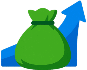 Startup Funding Icon PNG – Transparent Money Bag with Growth Arrow for Business & Investment