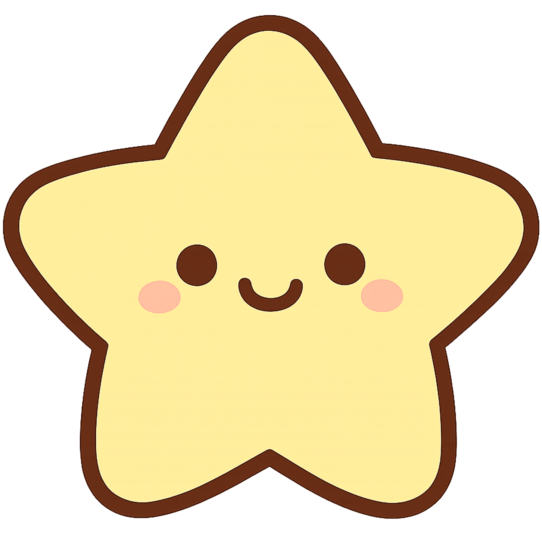 Cute yellow 2D star cartoon with a kawaii smiling face, pink blush cheeks, and a clean outline