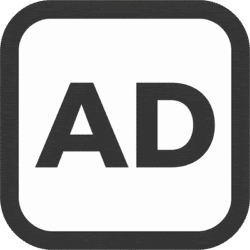 Ads advertisement rounded square icon featuring dark grey AD text within a matching dark grey rounded square border.