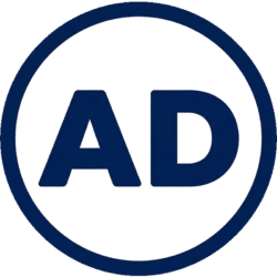 Ads Advertising Circle Icon PNG Ads advertising circle icon featuring dark blue AD text within a white circle and a dark blue border.