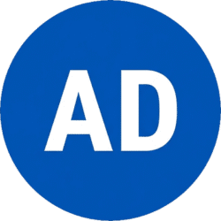 Ads Circular Minimal Badge Icon PNG Ads circular minimal badge icon featuring white AD text on a solid blue circular background.