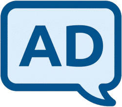 Ads Minimal Bubble Icon PNG Ads minimal bubble icon featuring dark blue AD text inside a light blue speech bubble with a dark blue border.