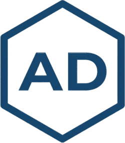 Ads Minimal Hexagon Icon PNG Ads minimal hexagon icon featuring blue AD text within a blue hexagonal border on a black background.