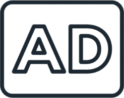 Ads Simple Outline Icon PNG Ads simple outline icon featuring dark outlined AD text within a rounded border.