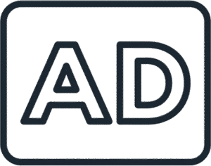 Ads Simple Outline Icon PNG Ads simple outline icon featuring dark outlined AD text within a rounded border.