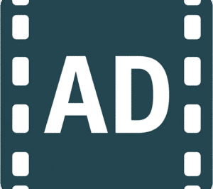 Black and white advertisement ad film frame icon with a transparent background for video marketing and media design.