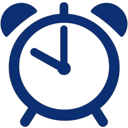 Alarm clock geometric vector featuring a minimalist dark blue line-art twin-bell design with a clean analog face.