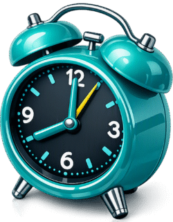 Alarm Clock Icon 3D Glossy PNG Alarm clock icon 3D glossy featuring a vibrant teal twin-bell design with a dark face and yellow hands.