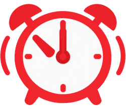 Alarm Clock Ringing Icon PNG Alarm clock ringing icon featuring a vibrant red flat twin-bell design with a white face and ringing motion lines.