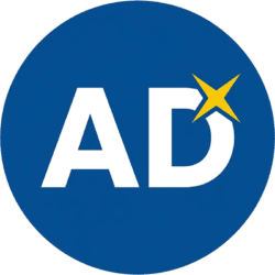 1. Alt text: Creative circular ads promotion icon featuring a solid blue circle with bold white AD text and a yellow sparkle star.