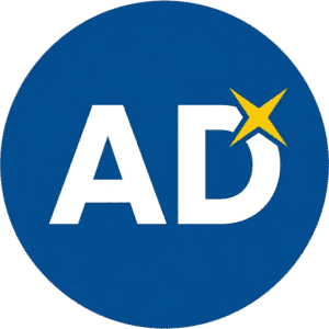 1. Alt text: Creative circular ads promotion icon featuring a solid blue circle with bold white AD text and a yellow sparkle star.