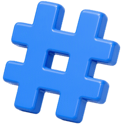 Hashtag Icon 3D Glossy PNG Hashtag icon 3D glossy featuring a bright blue, three-dimensional pound sign with smooth, reflective lighting.