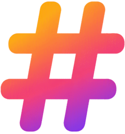 Hashtag Icon Gradient Modern PNG Hashtag icon gradient modern featuring a bold pound sign with a smooth color transition from orange to pink and purple.