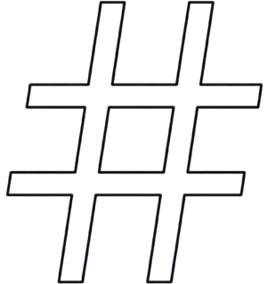 Hashtag icon outline minimal featuring a clean black outlined pound sign with a transparent center.