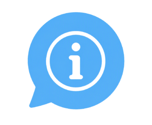 Info chat bubble context UI featuring a flat light blue speech bubble containing a white outlined circle with an informational 'i' symbol.