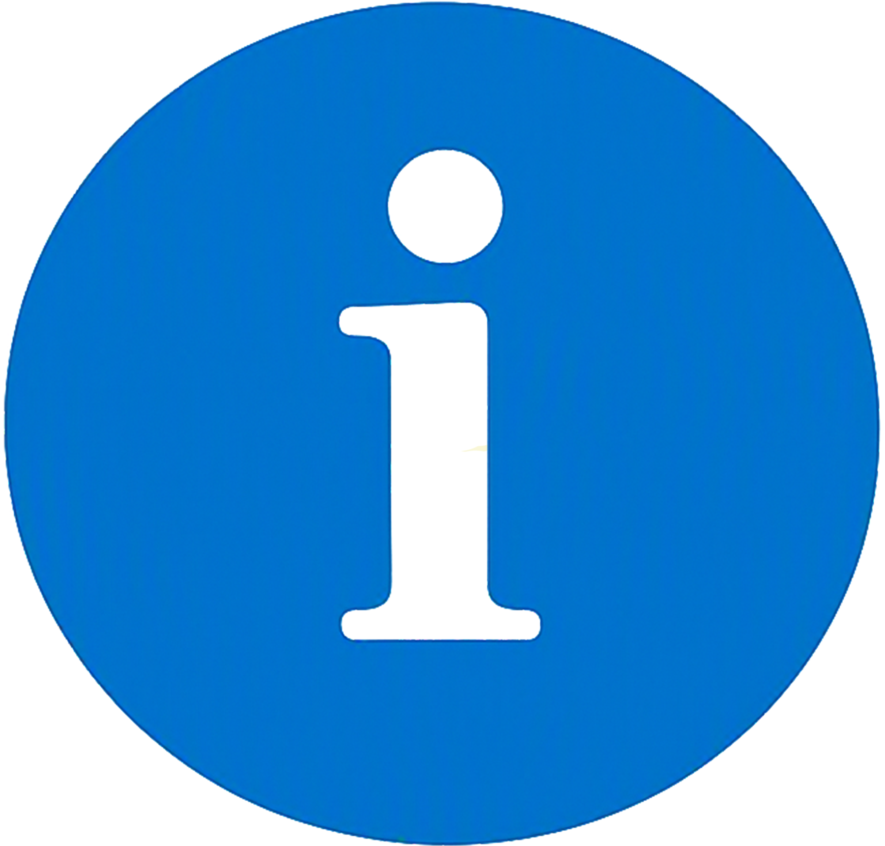 Info circle badge flat featuring a solid blue circular icon with a crisp white lowercase letter i in the center.