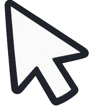Mouse cursor click burst featuring a classic white arrow pointer with a thick dark border.