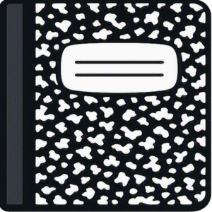 Notebook classic composition featuring a traditional black and white speckled marbled cover with a blank title label and solid spine.