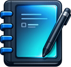 Notebook digital smart flat featuring a glowing blue screen, side bindings, and a black stylus pen.